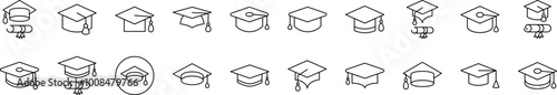 Academic Square Cap Simple Isolated Line Icons Collection. Editable Stroke. Suitable for Web Sites, Books, Cards, Apps