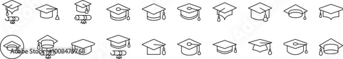 Academic Square Cap Related Icon Set. Editable Stroke. Suitable for Web Sites, Books, Cards, Apps