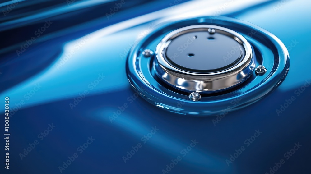 Focused view on the opening cap of a blue 200-litre fuel tank, with clean lines and industrial design, no people or logos. Focused view on the opening cap of a blue 200-litre fuel tank, with clean lines and industrial design, no people or logos.