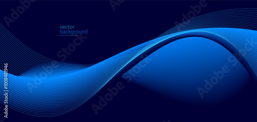 Smooth flow of wavy shape with gradient vector abstract background, dark blue design curve line energy motion, relaxing music sound or technology.