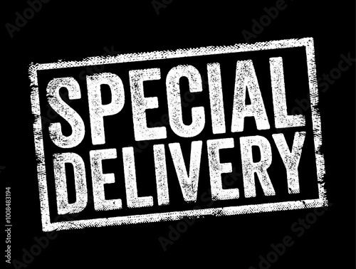 Special Delivery - shipping or courier service that provides expedited or customized delivery options for parcels, packages or mail, text concept stamp