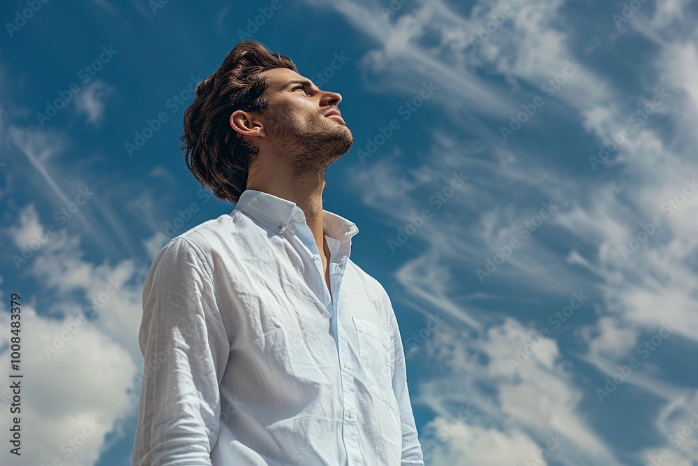 Image of handsome man afterlife in paradise generative AI concept Image of handsome man afterlife in paradise generative AI concept