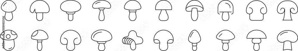 Mushroom Collection of Thin Icons. Editable Stroke. Suitable for Web Sites, Books, Cards, Apps Mushroom Collection of Thin Icons. Editable Stroke. Suitable for Web Sites, Books, Cards, Apps