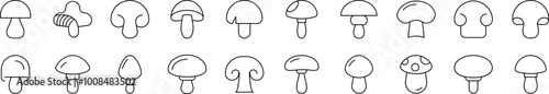 Mushroom Outline Simple Linear Image Collection. Editable Stroke. Suitable for Web Sites, Books, Cards, Apps