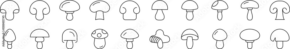 Mushroom Icon Set for UI, Placards, Books, Apps. Editable Stroke. Suitable for Web Sites, Books, Cards, Apps Mushroom Icon Set for UI, Placards, Books, Apps. Editable Stroke. Suitable for Web Sites, Books, Cards, Apps