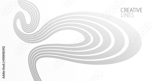 Wave lines in 3D perspective vector abstract background with smooth gradient of light grey and white monochrome colors, easy relaxing motion.