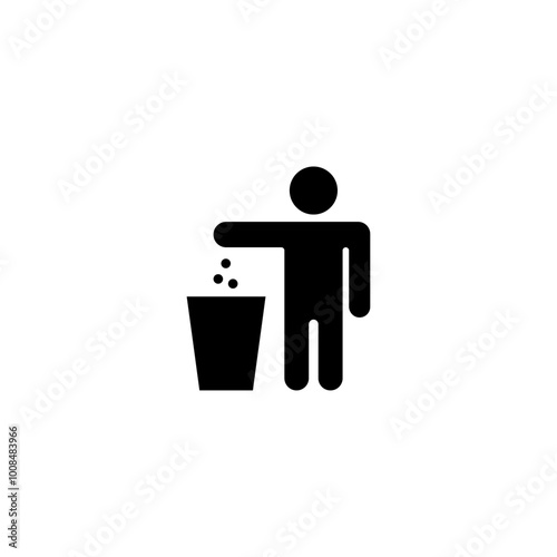 Simple and clean vector icon of a person disposing waste in a bin.