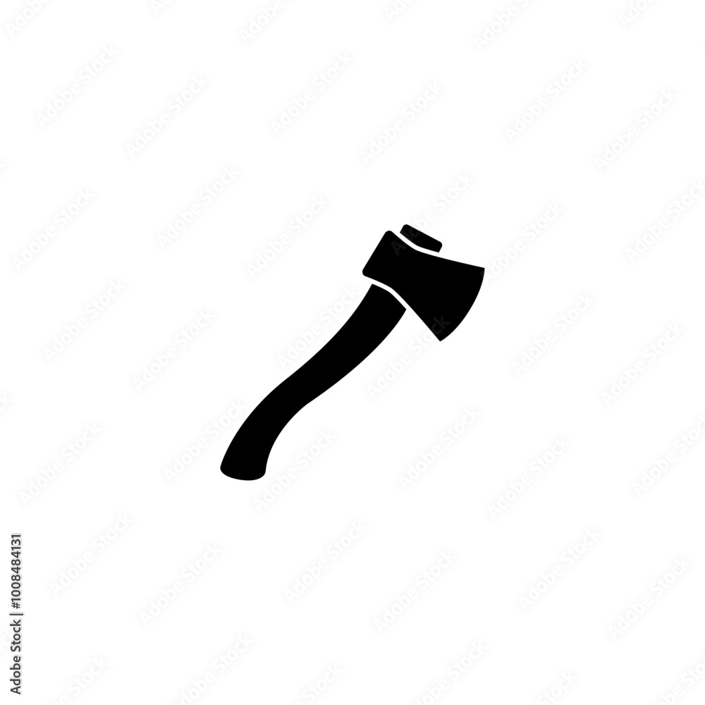 Black vector icon of an axe with a curved handle, perfect for woodwork, carpentry, and outdoor activities. Black vector icon of an axe with a curved handle, perfect for woodwork, carpentry, and outdoor activities.