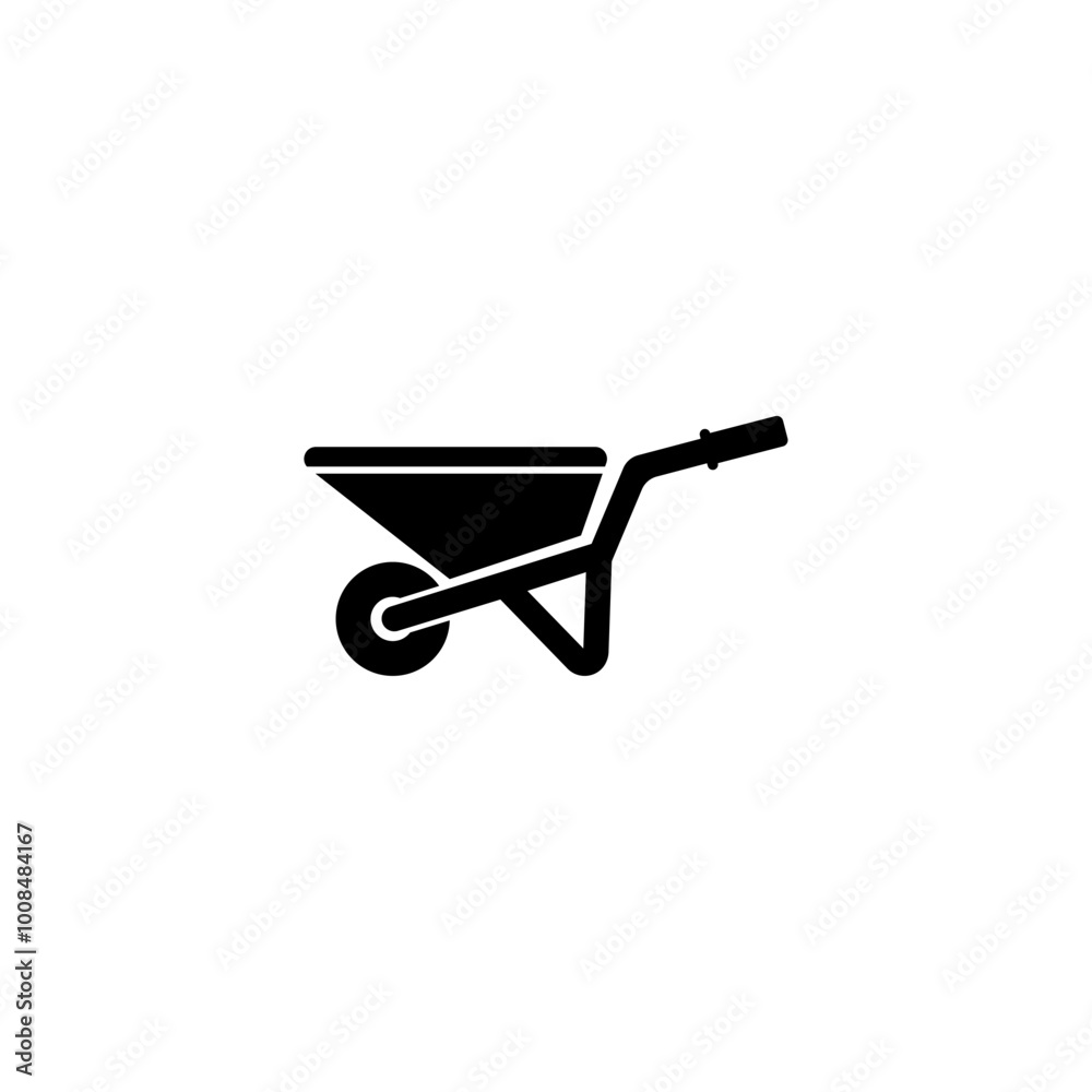 Black silhouette of a wheelbarrow, a simple vector icon for garden, construction, and agriculture. Black silhouette of a wheelbarrow, a simple vector icon for garden, construction, and agriculture.