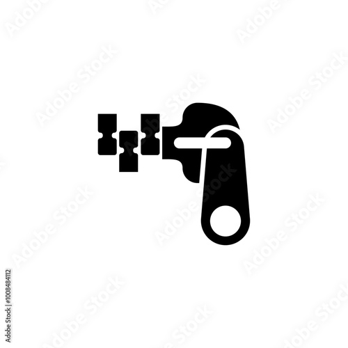 Black silhouette icon of a hand using a zip line pulley for adventure sports.