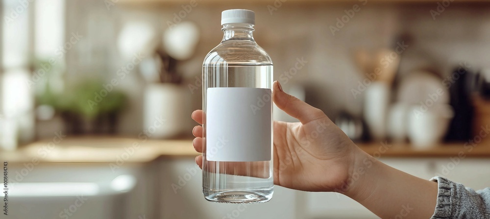 Hand Holding Water Bottle with Blank Label Hand Holding Water Bottle with Blank Label