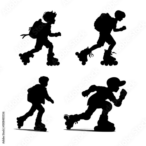 Sketch of roller skating boy Vector illustration. rollerblading icon set. 