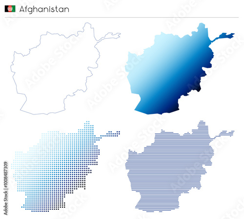 Afghanistan - outline, gradient, dotted and lines geometrical country shape