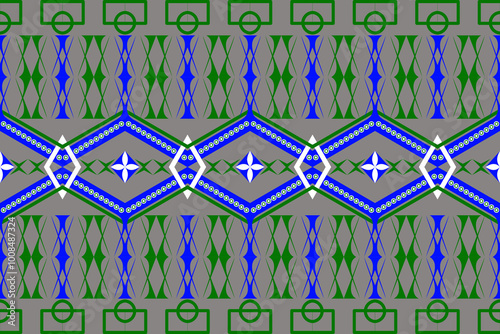Green and Blue Geometric Pattern with Gray Accents