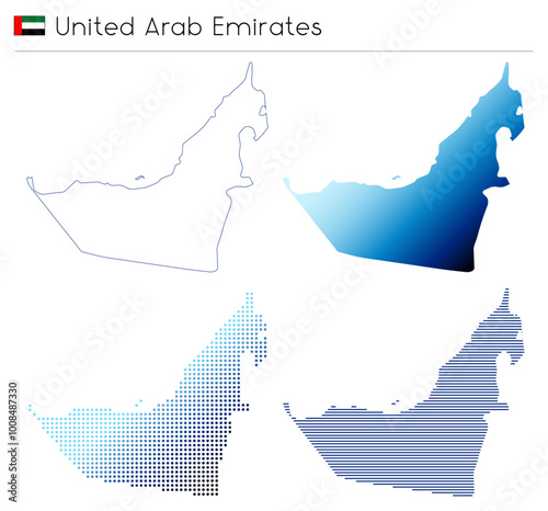 UAE, United Arab Emirates - outline, gradient, dotted and lines geometrical country shape