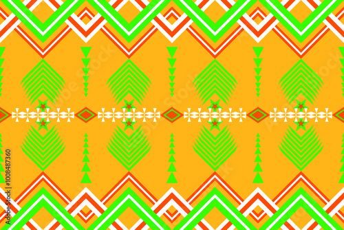 Bold Neon Blue and Yellow Tribal Pattern with Black Accents 