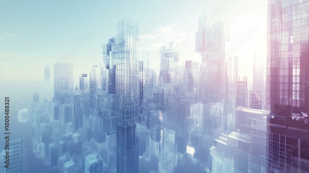 Tall, intricate glass buildings in a floating city, their sleek surfaces reflecting the sky and nearby structures. Tall, intricate glass buildings in a floating city, their sleek surfaces reflecting the sky and nearby structures.