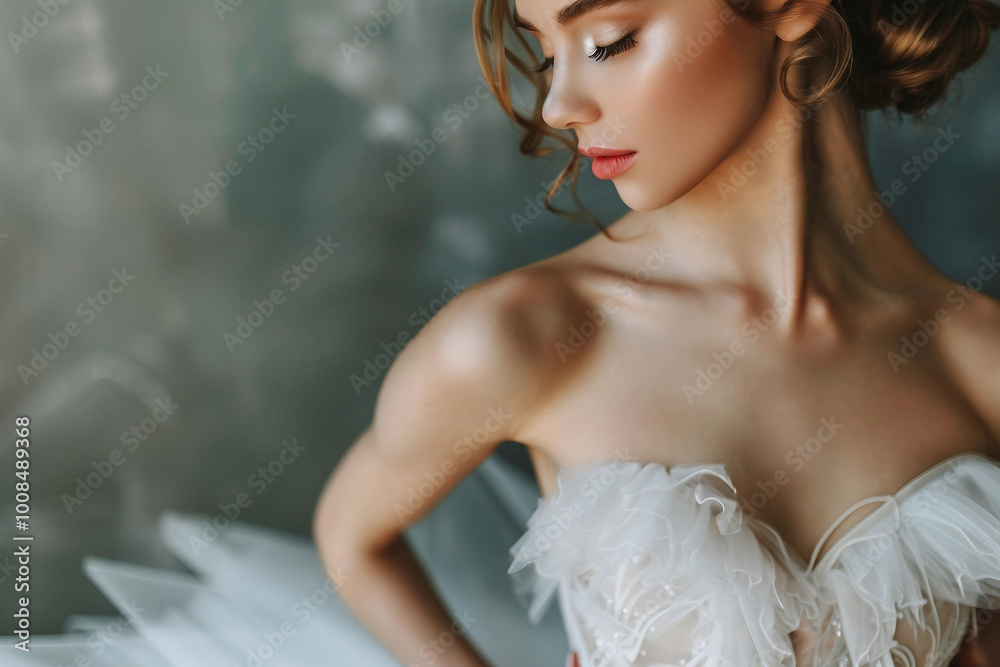 Elegant ballerina in delicate white dress captured by generative AI Elegant ballerina in delicate white dress captured by generative AI