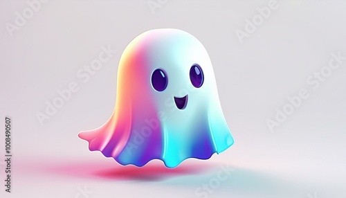 3d cartoon ghost icon. 3d cute icon of a ghost for Halloween, isolated on a black background. Halloween ghost 3d illustration. Glowing neon ghost.