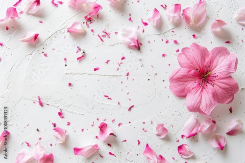 Beautiful pink gerbera daisy surrounded by delicate petals in a floral flat lay showcasing nature-inspired beauty and vibrant colors






