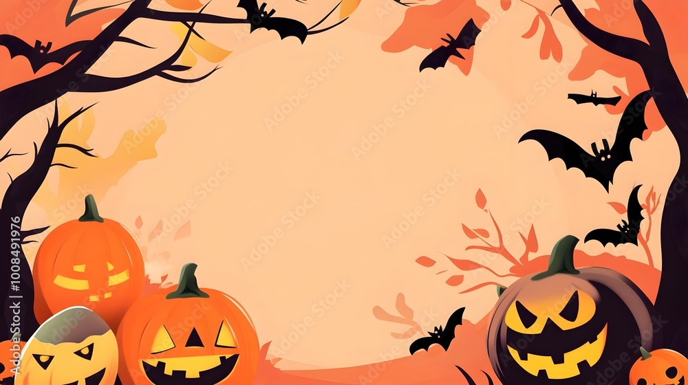 Spooky Cute Cartoon Halloween Background with Pumpkins and Bats Spooky Cute Cartoon Halloween Background with Pumpkins and Bats
