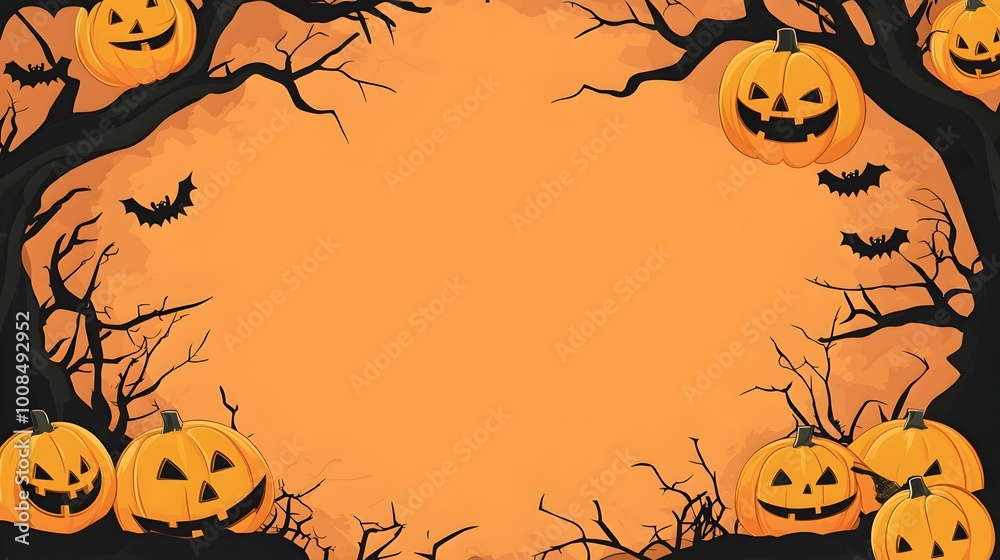 Cute Cartoon Halloween Background with Pumpkins Bats and Haunted Forest Cute Cartoon Halloween Background with Pumpkins Bats and Haunted Forest