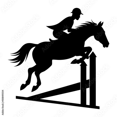 Horse and rider jumping over a hurdle. Hand drown horse vector.