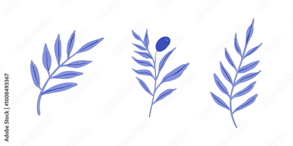 Olive branch set in flat style. Hand drawn vector illustration. Olive branch set in flat style. Hand drawn vector illustration.