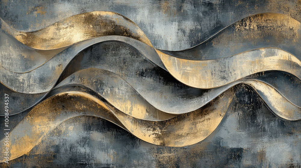 Abstract forms in shades of gray and gold, swirling across the tiles with a painterly texture that adds warmth and visual movement. Abstract forms in shades of gray and gold, swirling across the tiles with a painterly texture that adds warmth and visual movement.