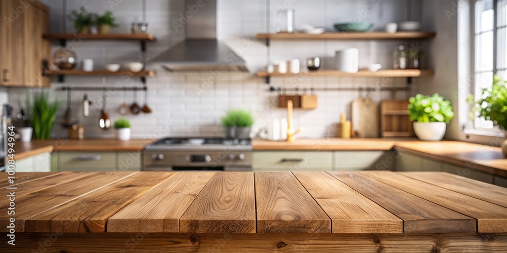 Featuring a warm wood table top highlighted by a blurred kitchen atmosphere, this montage invites creativity for Featuring a warm wood table top highlighted by a blurred kitchen atmosphere, this montage invites creativity for