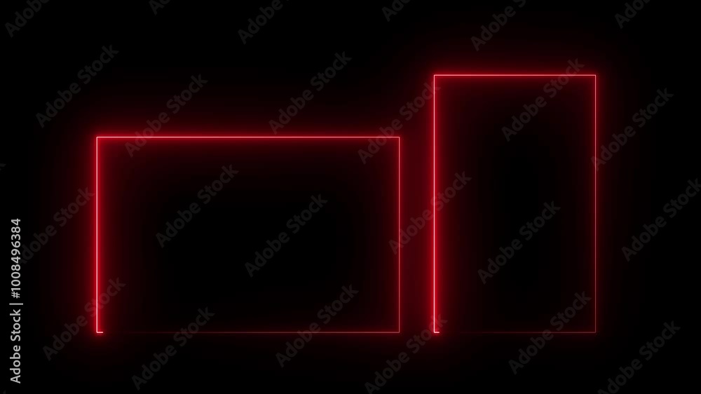 Neon light rectangle, seamless loop. Abstract neon glowing line frame Neon light rectangle, seamless loop. Abstract neon glowing line frame