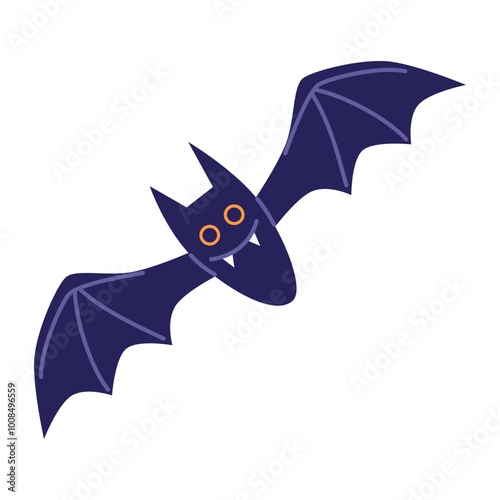 Halloween cute bat. Spooky festive element. Vector illustration in flat style