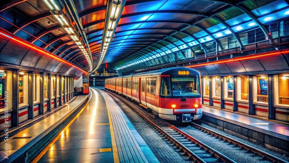 Obraz premium Efficient Public Transportation System in Vienna with U-Bahn Underground Subway Train Station Scene