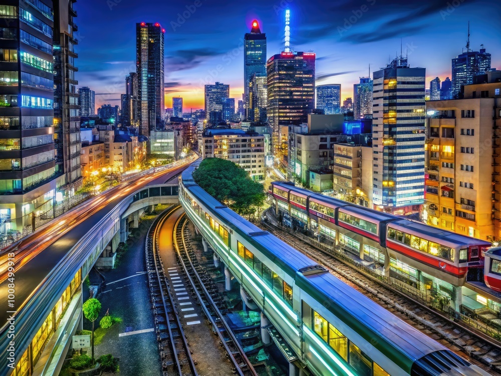 Fototapeta premium Efficient Tokyo Metro System with Modern Trains and Underground Stations in a Bustling City Environment