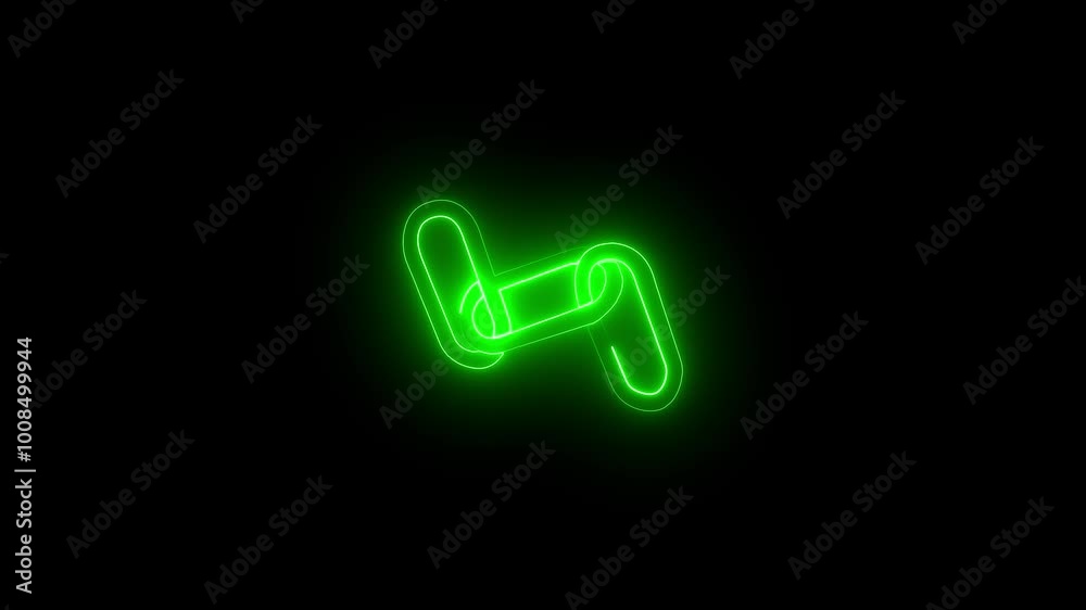 Glowing neon Chain link shape icon green color animation on black background