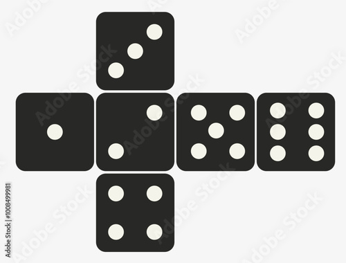 Dice game. A set of game cubes. Gambling dice from one to six.