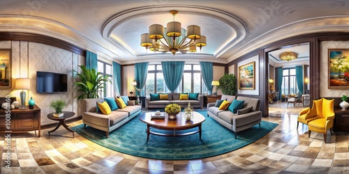 Elegant 3D Render of Luxury Interior Design with Stylish Furniture and Modern Decorative Elements