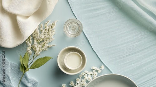 alternating between shades of cream and light blue for a fresh, clean aesthetic.