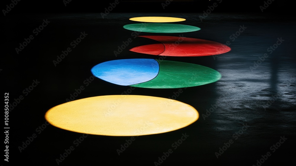 Fototapeta premium Light passing through a stained-glass window, casting colorful patterns on the floor