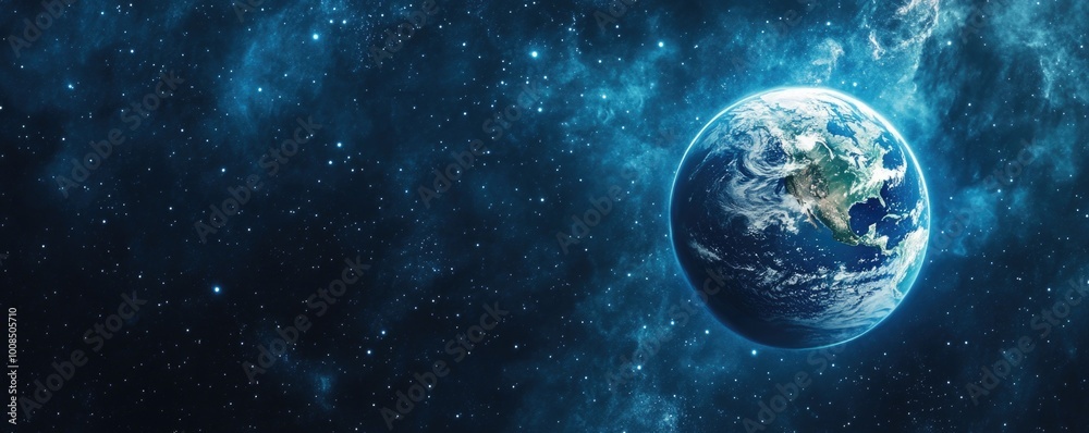 The planet Earth and blue nebula. The planet Earth and blue nebula.
