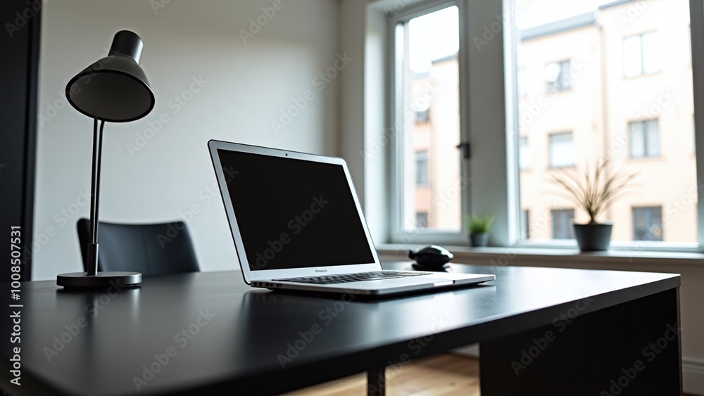 A sleek laptop sits on a minimalist desk alongside a smartphone and plants, with large windows revealing a vibrant cityscape in daylight. A sleek laptop sits on a minimalist desk alongside a smartphone and plants, with large windows revealing a vibrant cityscape in daylight.