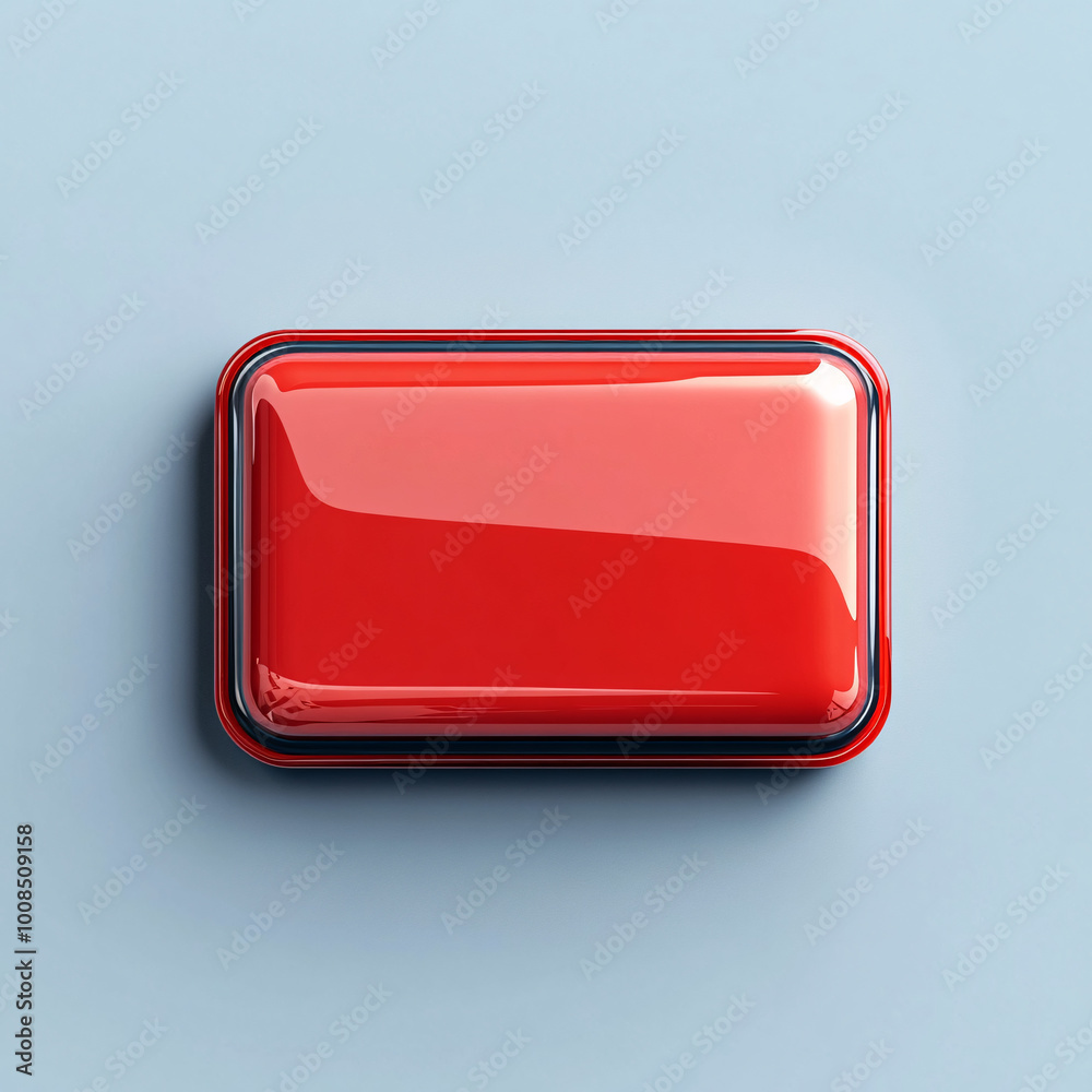 Red, rectangular, shiny button on a neutral background in a minimalist design with an elegant and modern geometric aesthetic Red, rectangular, shiny button on a neutral background in a minimalist design with an elegant and modern geometric aesthetic