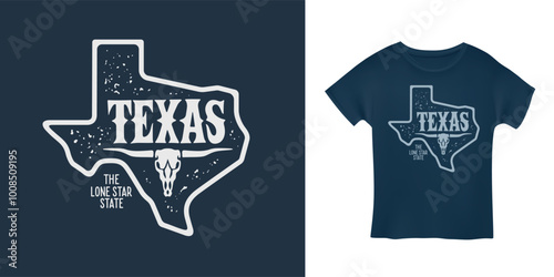 Texas. Hand drawn USA state name t-shirt design on dark blue background. Modern typography for apparel prints, posters, stickers, cards, souvenirs. Vector vintage illustration.
