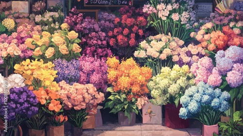 Vibrant Floral Bouquets in a Colorful Flower Shop