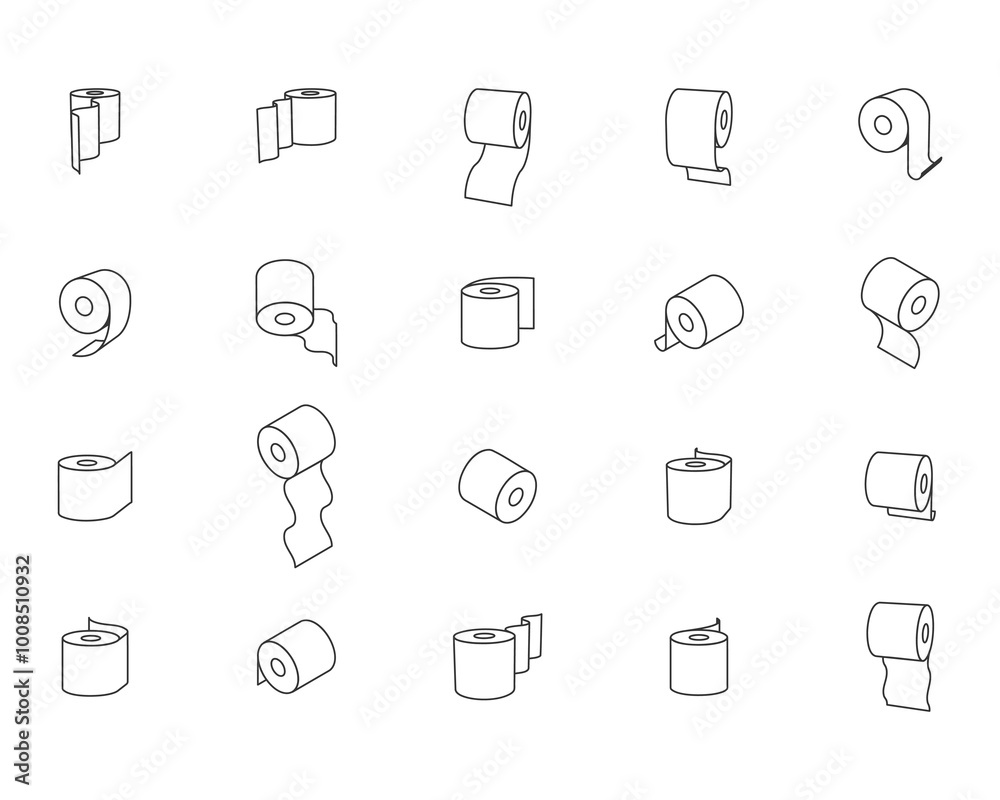 Toilet paper roll or tube icon design, template for wc. Bathroom hygiene icons, kitchen cleaning towel. Blank soft scroll product. Toilet paper roll or tube icon design, template for wc. Bathroom hygiene icons, kitchen cleaning towel. Blank soft scroll product.