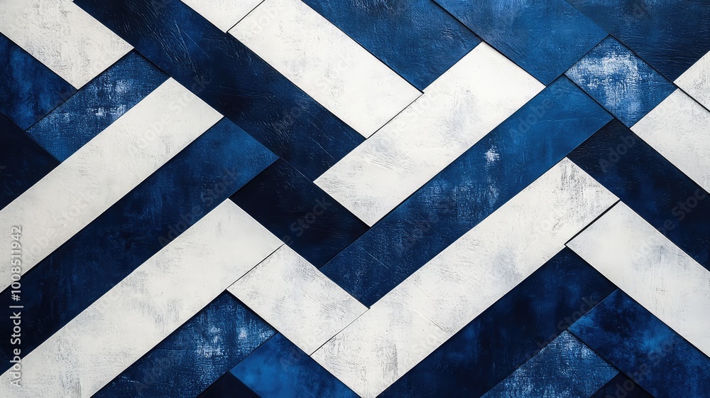 Fototapeta premium Bold, geometric shapes in shades of blue and white, arranged in a dynamic, zigzag pattern that adds contrast and visual intrigue.