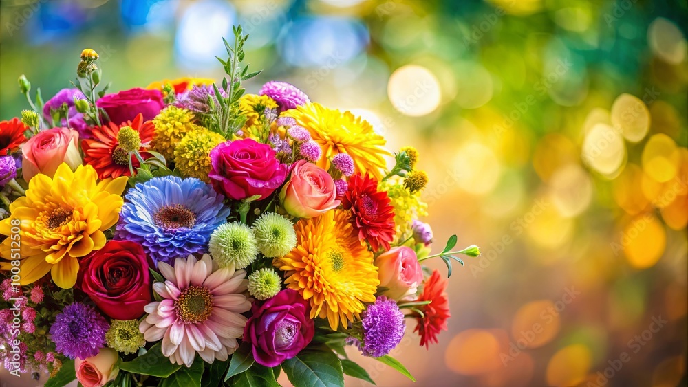 A vibrant bouquet of colorful blossoms, bursting with life and arranged in a celebration of summer's beauty