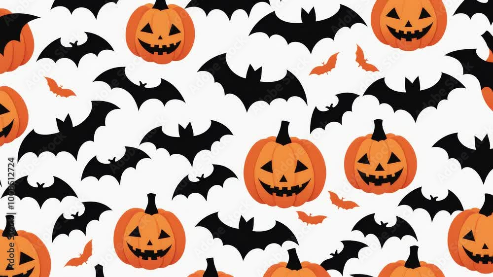 Stop-motion animation, background with pumpkins and bats of different sizes, abstract scary horror background for Halloween Stop-motion animation, background with pumpkins and bats of different sizes, abstract scary horror background for Halloween