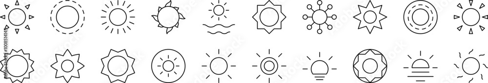 Obraz premium Sun as Symbol of Nature and Weather Thin Icons Collection. Editable Stroke. Suitable for Web Sites, Books, Cards, Apps