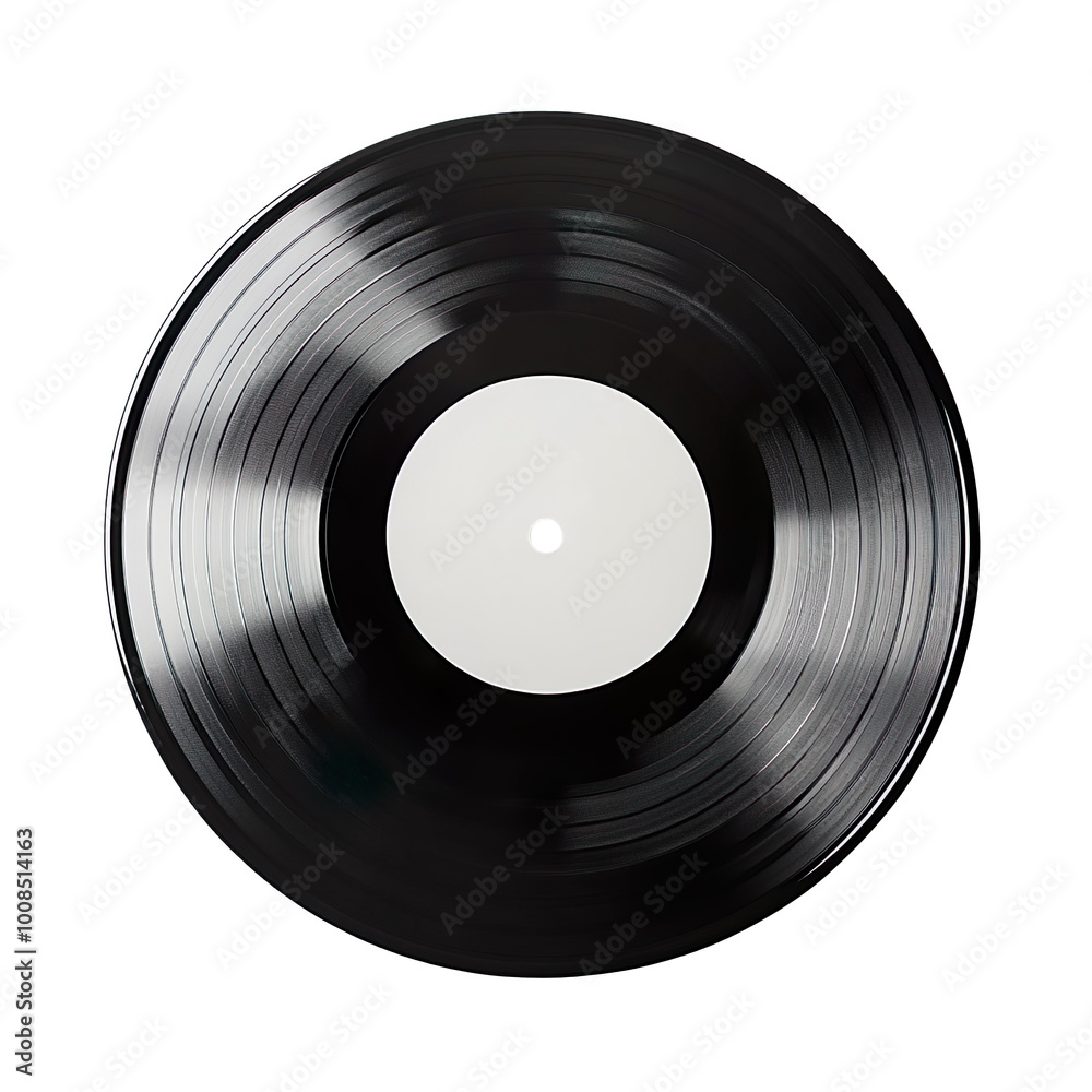 Obraz premium Black Vinyl Record with White Label isolated on transparent background